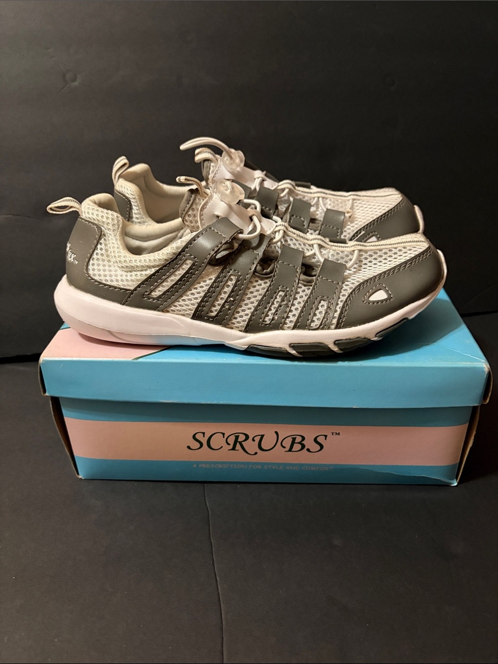 Scrubs/RX by Landau Gray and White Mesh Slip-On Sneakers Size 8 Women’s